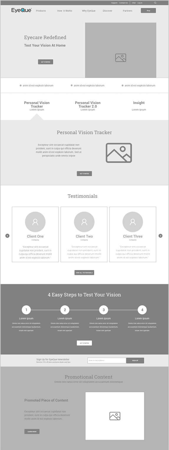 wireframe for eyeque homepage