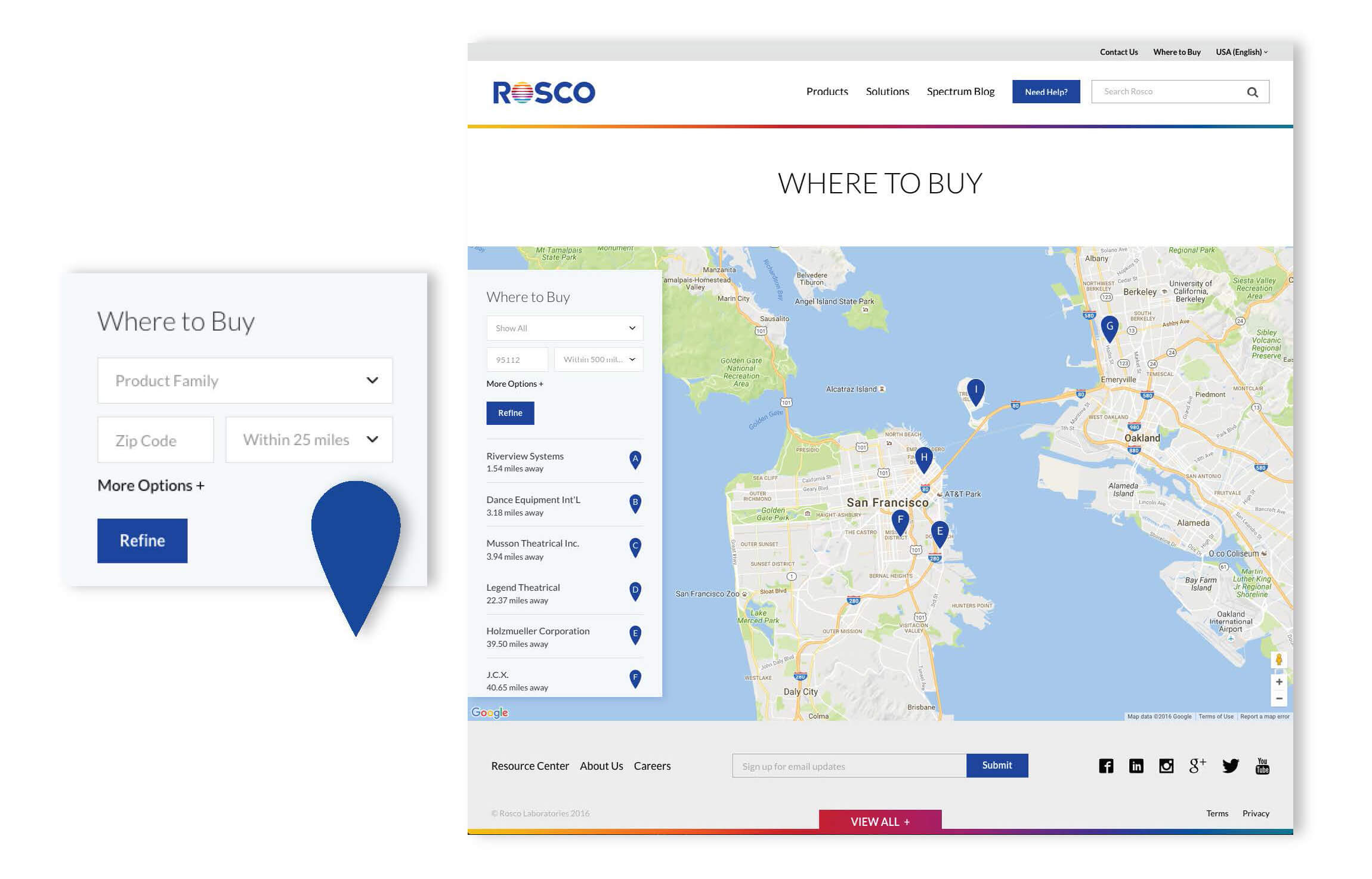 Rosco Website Redesign - Where to Buy