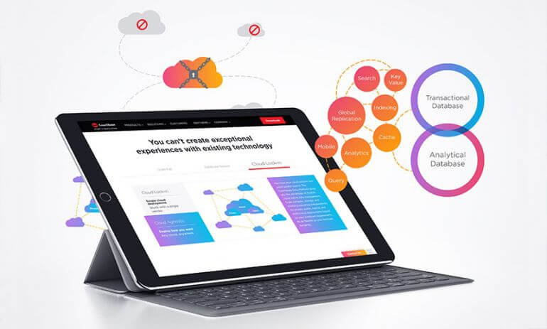couchbase website and graphics on tablet